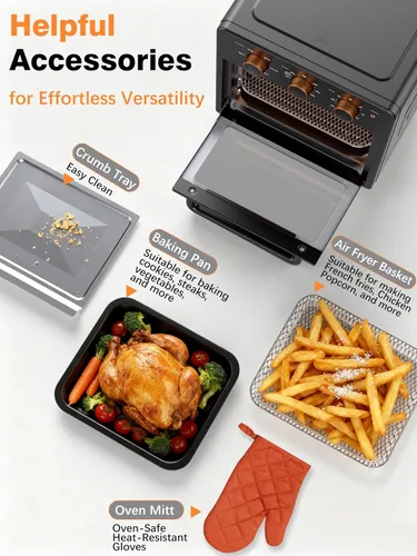 Miniatura 6 de OUNIN Horno tostador y freidora de aire con infusión de vapor, 12L compacto, apto para encimera, precalentamiento rápido con opciones de hornear