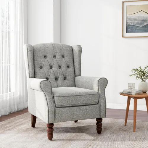 Miniatura 38 de Silla decorativa, sillón tapizado con respaldo alto con esponja de alta resistencia y patas de madera, sillas individuales modernas y cómodas de Un