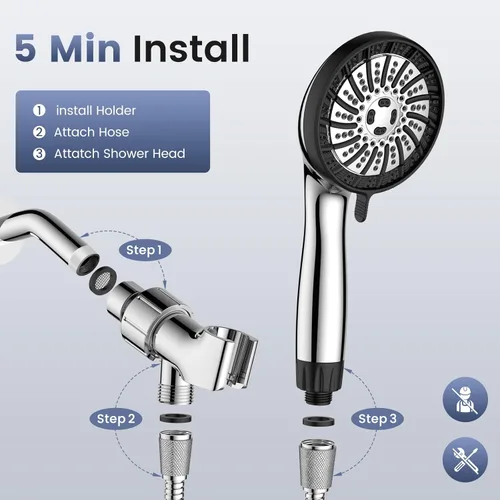 Miniatura 7 de PWERAN Cabezal de ducha filtrado de mano, cabezal de ducha de alta presión de 8 chorros con filtros y cabezal de ducha desmontable mejorado, perlas