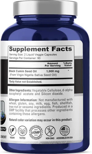Miniatura 2 de NusaPure Aceite de semilla negra 1,000 mg por porción 180 cápsulas de cápsulas blandas (sin OMG, vegetariano) virgen prensado en frío Nigella