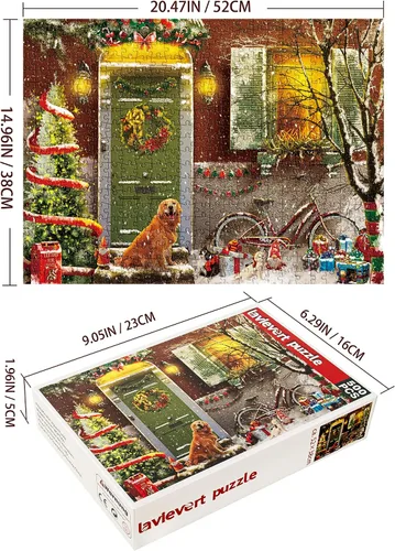 Miniatura 2 de Lavievert Rompecabezas de 500 piezas para adultos, Navidad en la puerta, sonriente Golden Retriever
