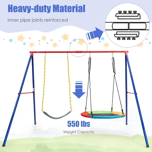 Miniatura 4 de INFANS Soporte para columpio, marco de columpio de metal resistente de 550 libras, soporte para columpio extragrande con estructura en A para niños