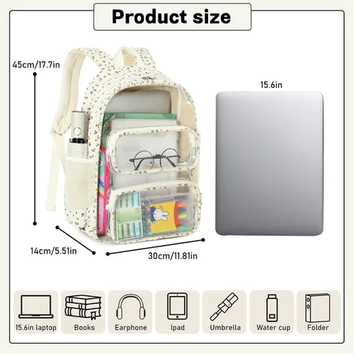Miniatura 68 de CAMTOP Mochila transparente resistente y transparente para estudiantes, escuela, trabajo, festival, viajes, deportes, Beige, Mediana, Camtop Mochila