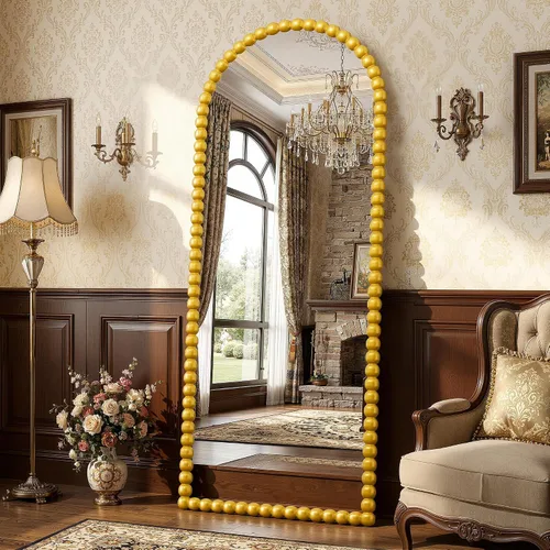 Miniatura 15 de Antok Espejo de Piso, 57"×21" Espejo Vintage de Cuerpo Completo con Cuentas, Espejo de Cuerpo Completo con Soporte, Montado para Colgar