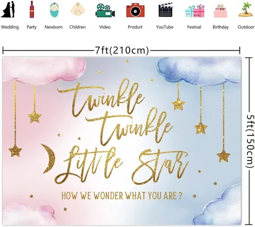 Miniatura 4 de Lofaris Twinkle Twinkle Little Star - Telón de fondo para revelación de género para niño o niña, rosa o azul, con texto en inglés «How We Wonder