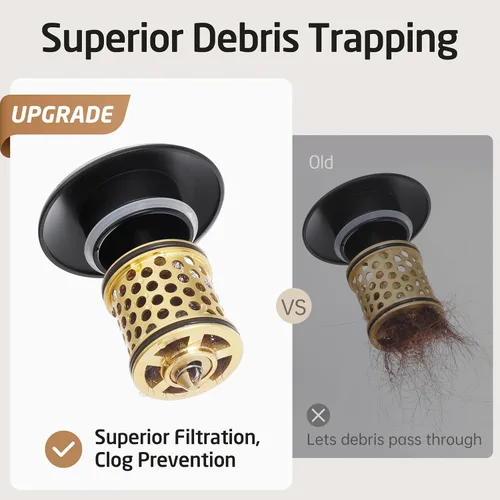 Miniatura 2 de KES Drenaje desplegable sin desbordamiento con colador desmontable para fregadero de baño, color negro mate, S2018D-BK