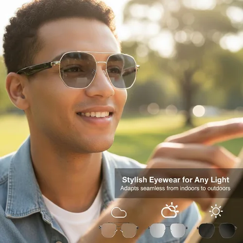 Miniatura 3 de Gafas inteligentes con Bluetooth 5.4 Gafas de sol polarizadas para lectura Lente fotocromática Bluetooth con control de voz táctil