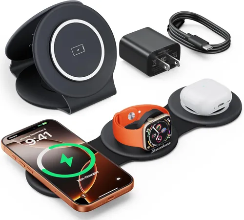 Miniatura 10 de Hicober Estación de carga inalámbrica 3 en 1 para Apple Watch y iPhone Air 17 16 15 14 13 12 Pro Max/Plus, Soporte de estación de carga inalámbrica