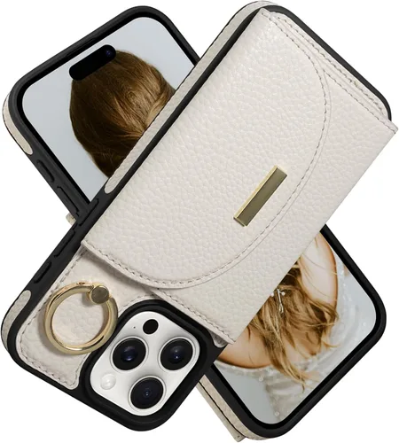 Miniatura 14 de Funda tipo cartera para iPhone 14 Pro Max de 6.7 pulgadas, con ranuras para tarjetas, soporte para anillos, funda protectora de piel sintética