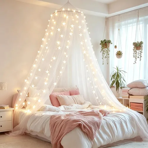 Miniatura 9 de Mosquitera con Dosel para Cama de Niñas, Cortinas de Cama King con Dosel Tamaño Full Queen desde el Techo, Mosquitera de Cúpula Tienda de Cama Twin