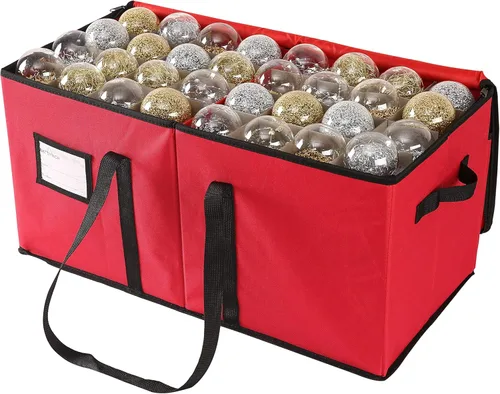 Sattiyrch - Caja de almacenamiento de adornos de Navidad con cierre de cremallera doble - Caja que aporta ranuras para 128 adornos navideños de 3