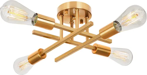 Miniatura 12 de SunRider Lámpara Industrial de Techo Semi Empotrada de 4 Luces, Luces de Pasillo de Bronce Frotado con Aceite, Candelabro Sputnik de Metal Retro