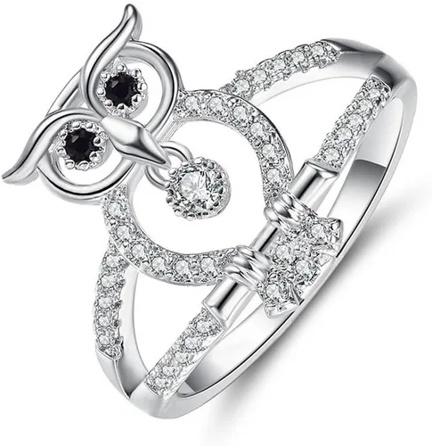 Miniatura 29 de Narica Anillo de 21 piedras chapadas en plata, apilables, corte redondo, zafiro azul, circonita cúbica, relleno de circonita cúbica, halo