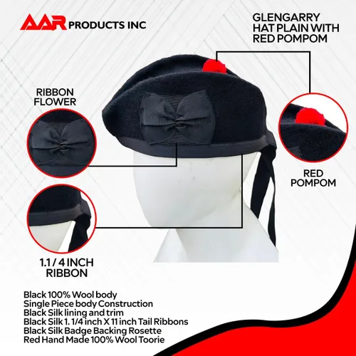Miniatura 17 de AAR Gorros Glengarry Balmoral Kilt Scottish para hombre en dados y lisos 100% lana Piper 52-62
