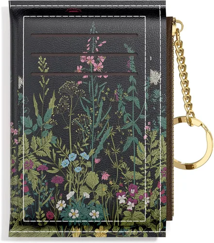 Miniatura 2 de Nipichsha Cartera pequeña para mujer, tarjetero delgado de cuero con bolsillo frontal y cremallera y llavero (diente de león), Diente de león