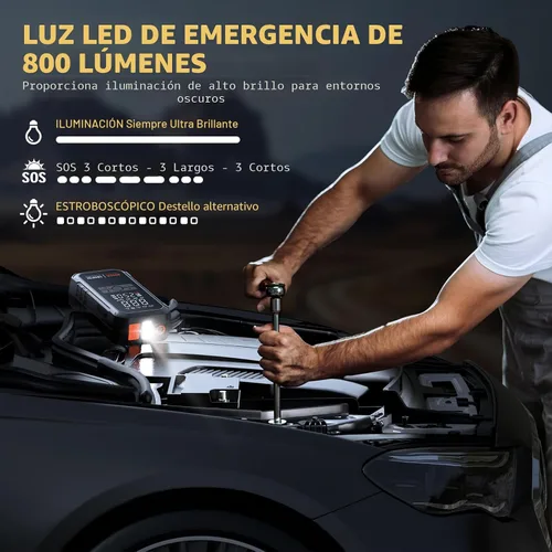 Miniatura 6 de Iniciador de 10 en 1 con compresor de aire 6000A 26800mAh 160PSI Iniciador de batería de coche portátil (todo gas/12L diésel), caja de arranque