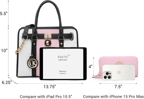 Miniatura 16 de Dasein Bolsos de mano de dos tonos para mujer, bolsos de hombro de cuero vegano, bolsa grande con cartera a juego