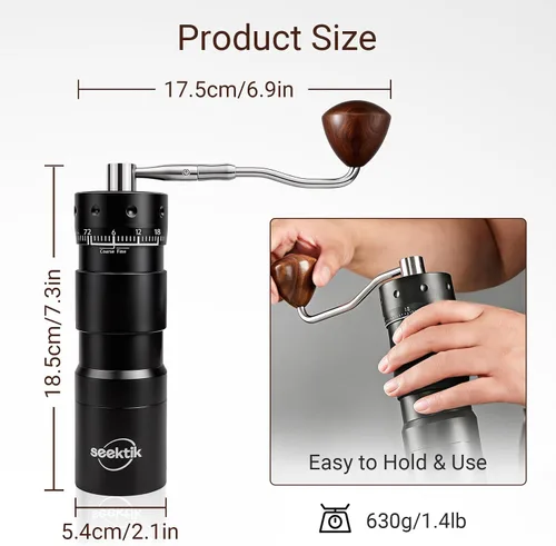 Miniatura 2 de Molinillo de café manual con ajuste numérico externo ajustable, rebabas cónicas de acero inoxidable, manivela manual para café frío, expreso, prensa