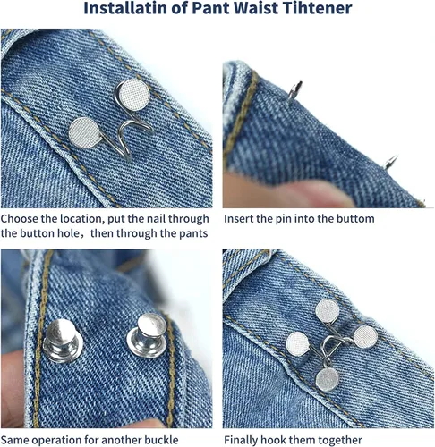Miniatura 3 de Juego de 6 tensores de cintura para pantalones, juego de hebilla de cintura ajustable, botones de mezclilla, clip de ajuste sin costura a