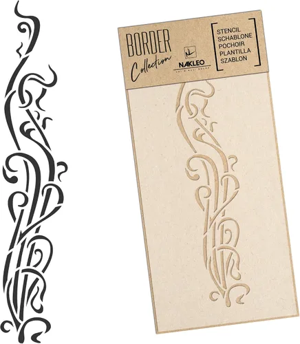 Miniatura 6 de NAKLEO Plantilla de pared de borde de 8.3 x 17.7 pulgadas, patrón de adorno Art Nouveau, plantilla de plástico reutilizable, pintura a rayas, arte