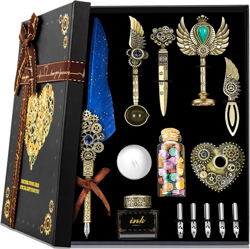 Miniatura 10 de Aifeiter Juego de tinta de pluma de plumas - Juego de caligrafía, sello de cera, tinta morada, hermoso regalo, regalos de Navidad Púrpura