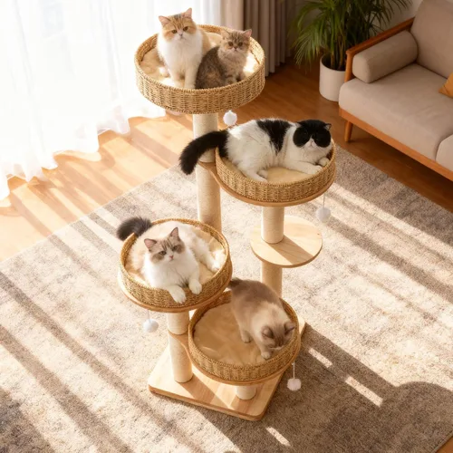 Miniatura 9 de Árbol moderno para gatos de interior para adultos, torre grande para gatos de 54 pulgadas de alto con poste rascador, árbol de madera para gatos