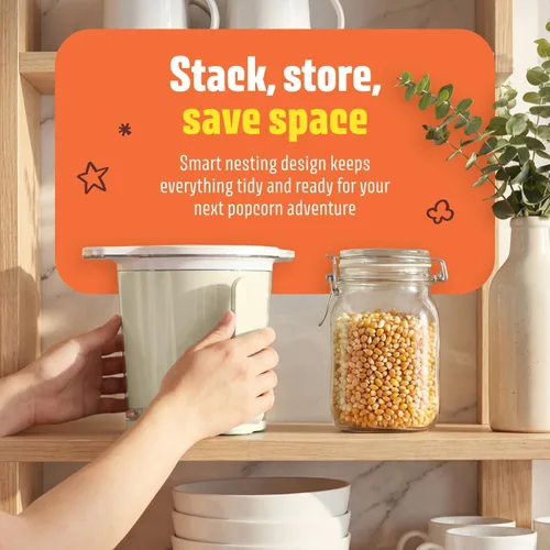 Miniatura 6 de Máquina de palomitas de maíz Air Popcorn Maker de 10 tazas con taza medidora, palomitas de maíz compactas sin aceite y sin aceite, noches de cine