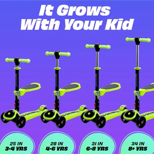 Miniatura 5 de SKIDEE Kick Scooter for Kids Ages 3-5 Foldable 3 Wheel Scooter with Lean-to-Steer, Adjustable Height, Removable Seat & LED Light Wheels Toddler
