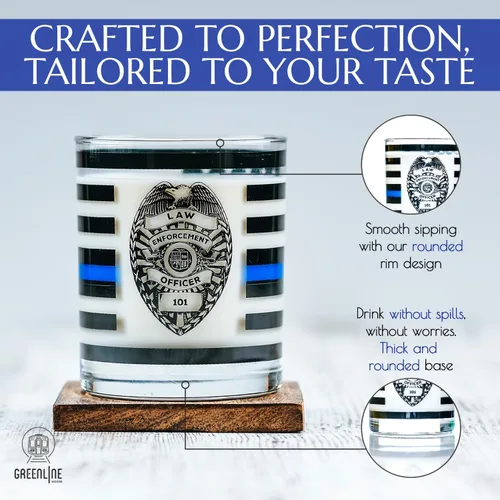 Miniatura 5 de Greenline Goods Thin Blue Line - Vasos clásicos de 10 onzas con diseño de oficial de policía, whisky, estilo antiguo, con gráficos de bandera