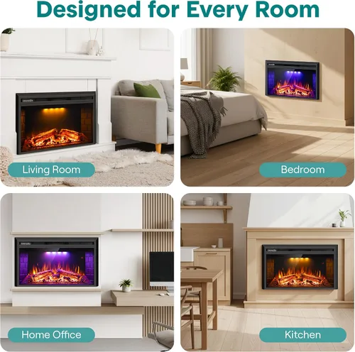 Miniatura 8 de SereneLife Inserto de chimenea eléctrica con calentador Control inteligente de aplicación Wi-Fi y control remoto Termostato ajustable de 700