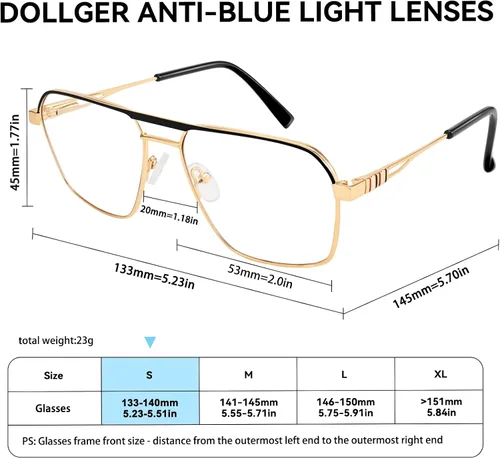 Miniatura 5 de Dollger Gafas cuadradas de aviador con luz azul para hombre, gafas retro de metal con bloqueo de luz azul, para juegos de computadora UV400