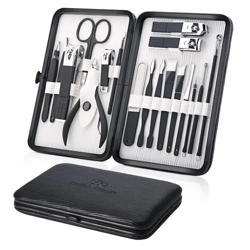 Miniatura 10 de Cortaúñas profesional de acero inoxidable, kit de viaje y aseo para uñas, herramientas de manicura y pedicura, juego de 18 piezas con estuche