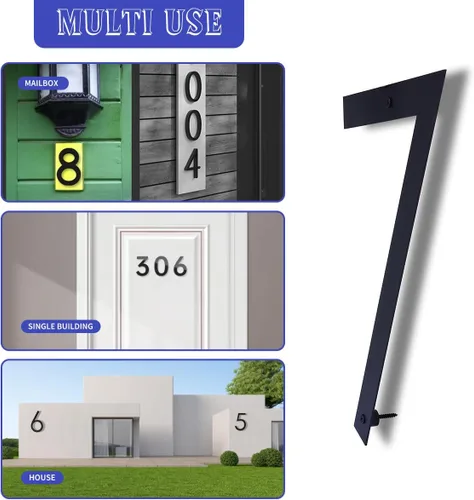 Miniatura 5 de Números de casa negros de metal moderno de 12 pulgadas para exterior, dirección flotante número 7 con kit de clavos para puerta