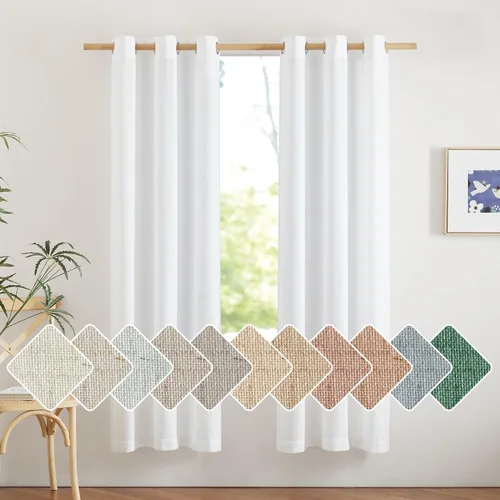 Miniatura 160 de NICETOWN Cortinas de lino natural con textura de lino para dormitorio, mezcla de lino rústica con ojales en la parte superior, semitransparentes