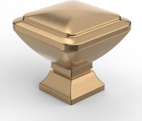 Miniatura 14 de 9BUILD Paquete de 6 pomos de latón cepillado de 1.2 pulgadas para gabinetes, pomos dorados para cajones, perillas cuadradas para gabinetes