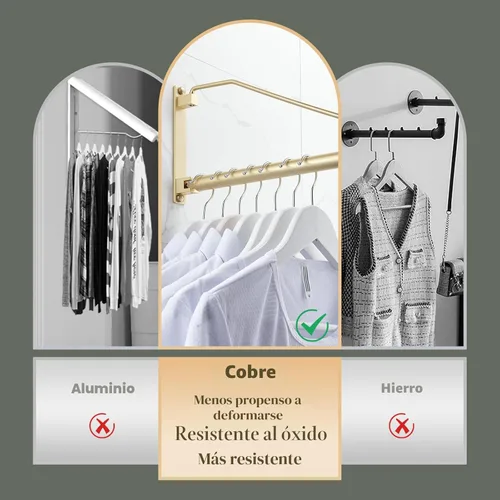 Miniatura 3 de NEWRAIN Soporte Plegable para Ropa Montado en Pared, Gancho de Latón Sólido con Brazo Basculante, Sistema de Colgar Ropa para Armario, Organizador