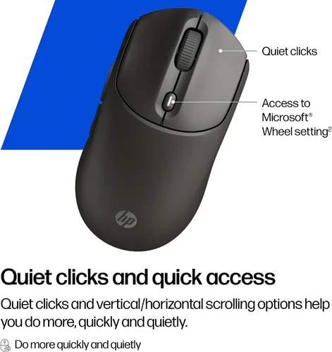 Miniatura 5 de HP Ratón inalámbrico silencioso 400, Bluetooth dual y 2.4 GHz, silicona suave, clics silenciosos, rueda Microsoft, batería de 24 meses, 6000 DPI