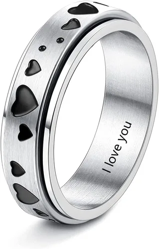 Miniatura 12 de Anillos giratorios personalizados de acero inoxidable para mujeres y hombres, juego de anillos de banda para ansiedad, sol, luna, estrella, anillo