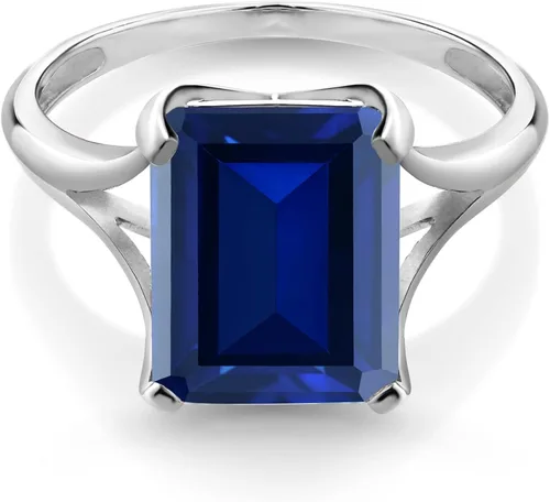 Miniatura 2 de Gem Stone King 14K White Gold Blue Created Sapphire Solitaire Engagement Ring For Women