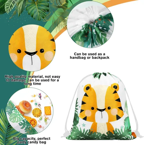 Miniatura 4 de Ferraycle Bolsas con cordón de safari de animales, regalos de selva, regalos de fiesta, vida silvestre, bolsas de golosinas para vacaciones