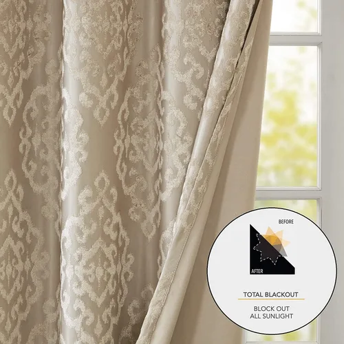 Miniatura 9 de Sun Smart Mirage - Cortina opaca para ventana (100 % de eliminación de luz), tela tejida de estilo jacquard, patrón damasco, con ojales, 50 x 84