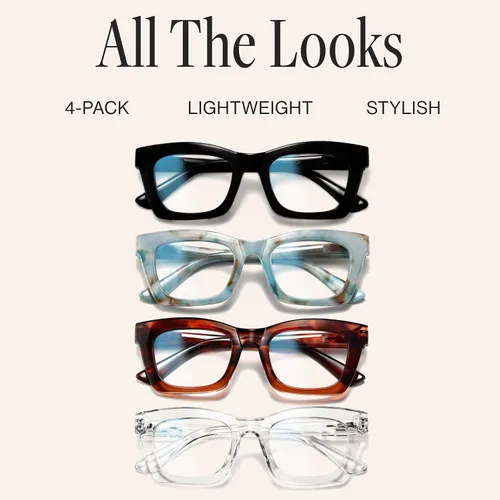 Miniatura 5 de CCVOO Lentes de lectura elegantes para mujer, anteojos elegantes, lectores de luz azul, tramposos Negro + Transparente + Menta Marbel +