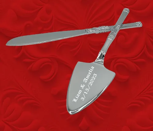 Miniatura 2 de GIFTS INFINITY Juego de cuchillo personalizado para pastel de boda y servidor con grabado, juego de utensilios de corte de pasteles, regalo