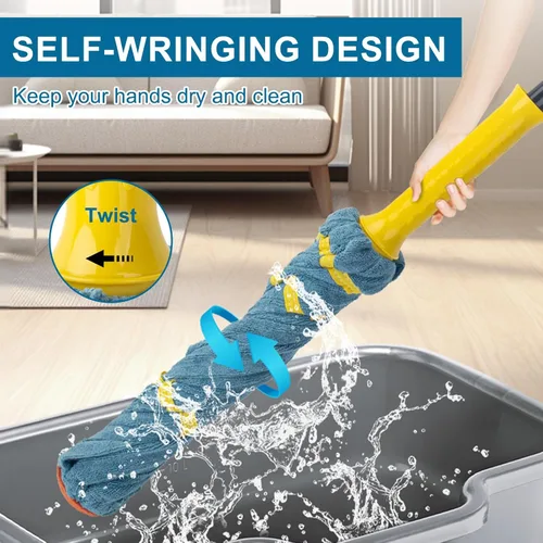 Miniatura 2 de Trapeadores Giratorios Autoescurribles para Limpieza de Pisos, Trapeador de Microfibra para Pisos con Mango Largo de 57 pulgadas, Trapeador Fácil