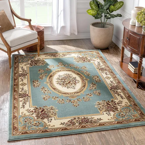 Miniatura 14 de Alfombra de pastoral con medallón de tejido suave y grueso, estilo europeo, con diseño floral y tradicional, fácil de limpiar, moderna, clásica