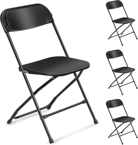 FCH Silla plegable negra, marco de metal plegable con asiento de plástico sólido, portátil para eventos y fiestas, juego de comedor al aire libre,