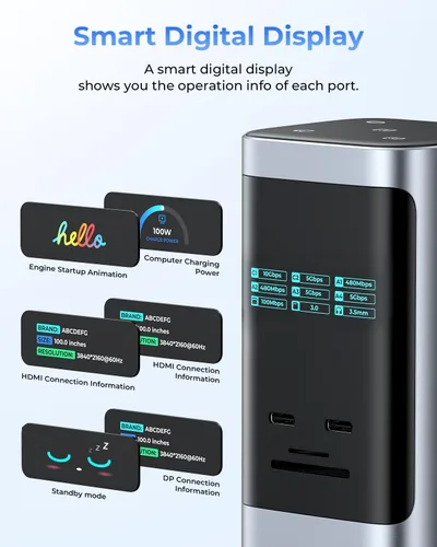 Miniatura 4 de RayCue Estación de acoplamiento USB C, pantalla triple 15 en 1 con 5 botones de acceso directo, pantalla inteligente, DP y HDMI, 10G USB A/C