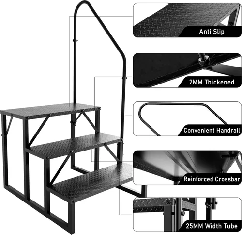 Miniatura 3 de Pasos de RV con pasamanos, escaleras de RV de 3 pasos con capacidad de carga de 660 lbs, escalera con panel antideslizante, escaleras para casas