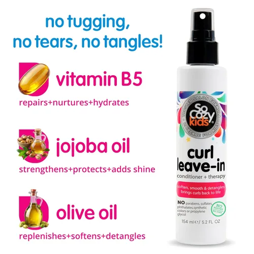 Miniatura 3 de So Cozy - Espray acondicionador sin enjuague, desenredante de cabello para niños y acondicionador para cabello rizado, sin parabenos, rizos sin