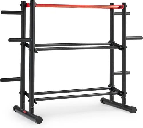 Sunny Health & Fitness Multi-Weight Storage Rack Stand for Dumbbells, Kettlebells, Olympic Weight Plates, Barbell, Medicine Ball